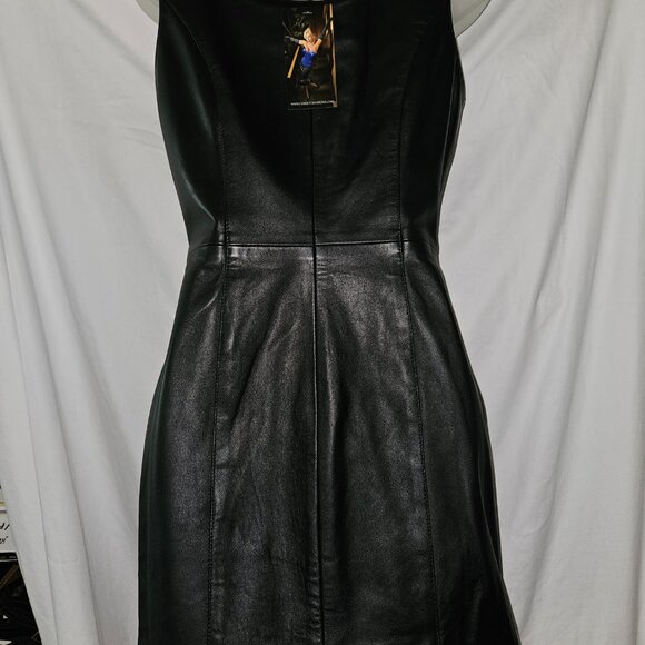SALE NWT Custom Handmade Front Zip Leather Dress XS - Picture 4 of 15